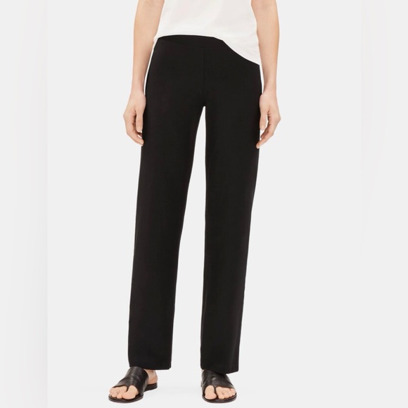 Eileen Fisher Washable Stretch Crepe Straight Pant with Yoke Black 1X NWT $168 - Picture 2 of 10